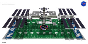 The International Space Station's length and width is about the size of a football field. Photo Credit: NASA